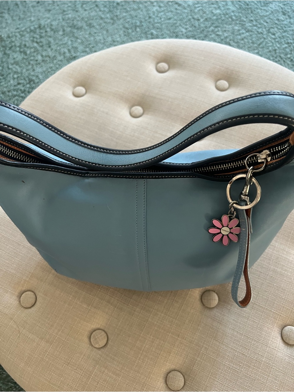 Vintage Coach Ergo  Leather Shoulder Bag with Pink Flower Charm